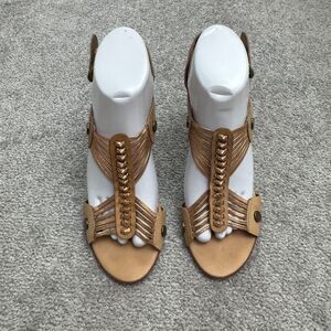 Cynthia Vincent Slingback Gladiator Heeled Sandals Women 8.5 Gold Bronze Leather